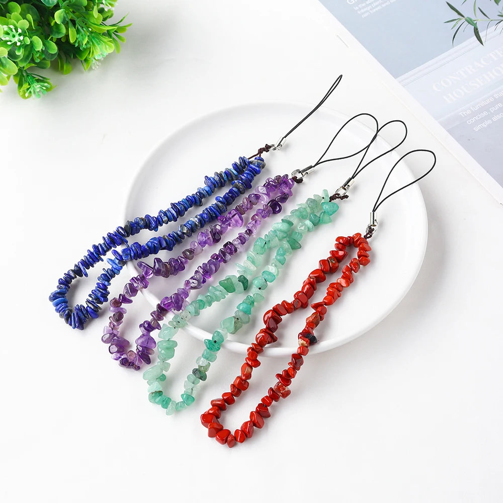 Phone Chain Hanging Natural Stone Crystal Gravel DIY Key Buckle Mobile Pendant Healing Gemstone Phone Cord Rope Hanging Cord