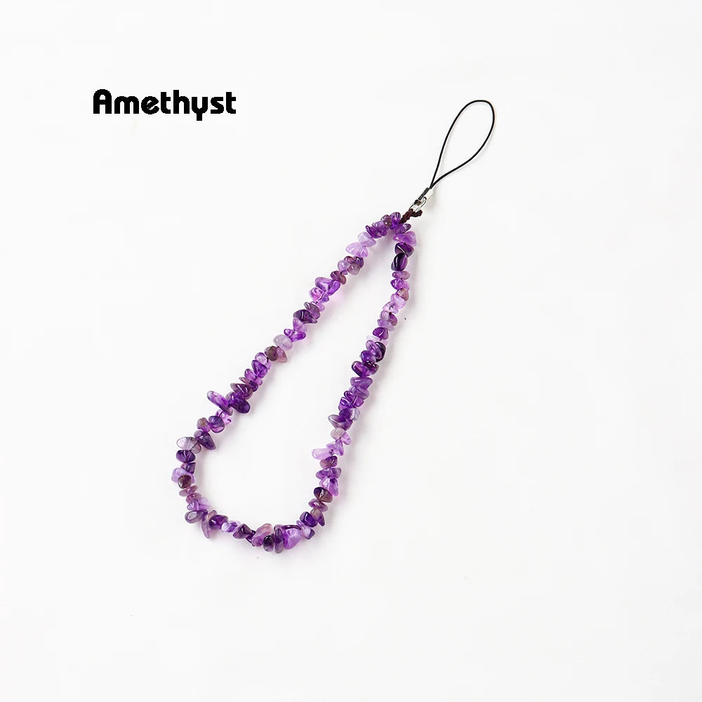 Phone Chain Hanging Natural Stone Crystal Gravel DIY Key Buckle Mobile Pendant Healing Gemstone Phone Cord Rope Hanging Cord