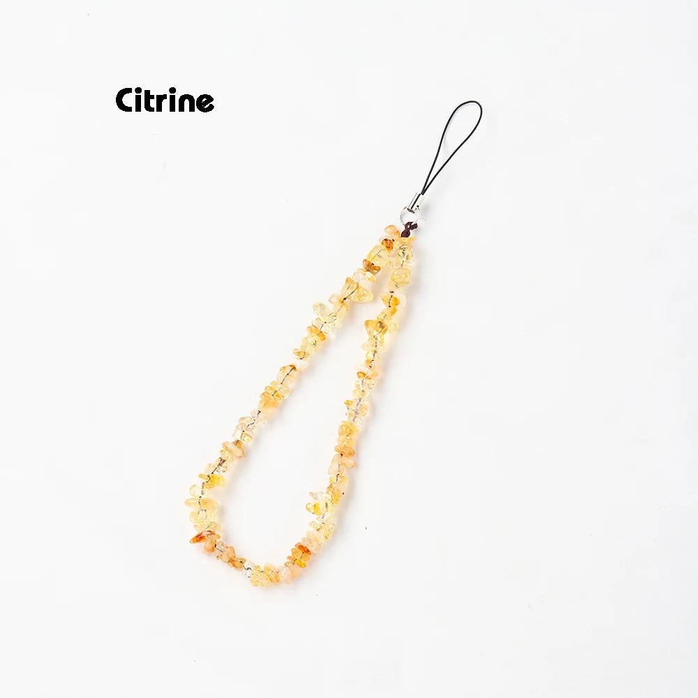 Phone Chain Hanging Natural Stone Crystal Gravel DIY Key Buckle Mobile Pendant Healing Gemstone Phone Cord Rope Hanging Cord