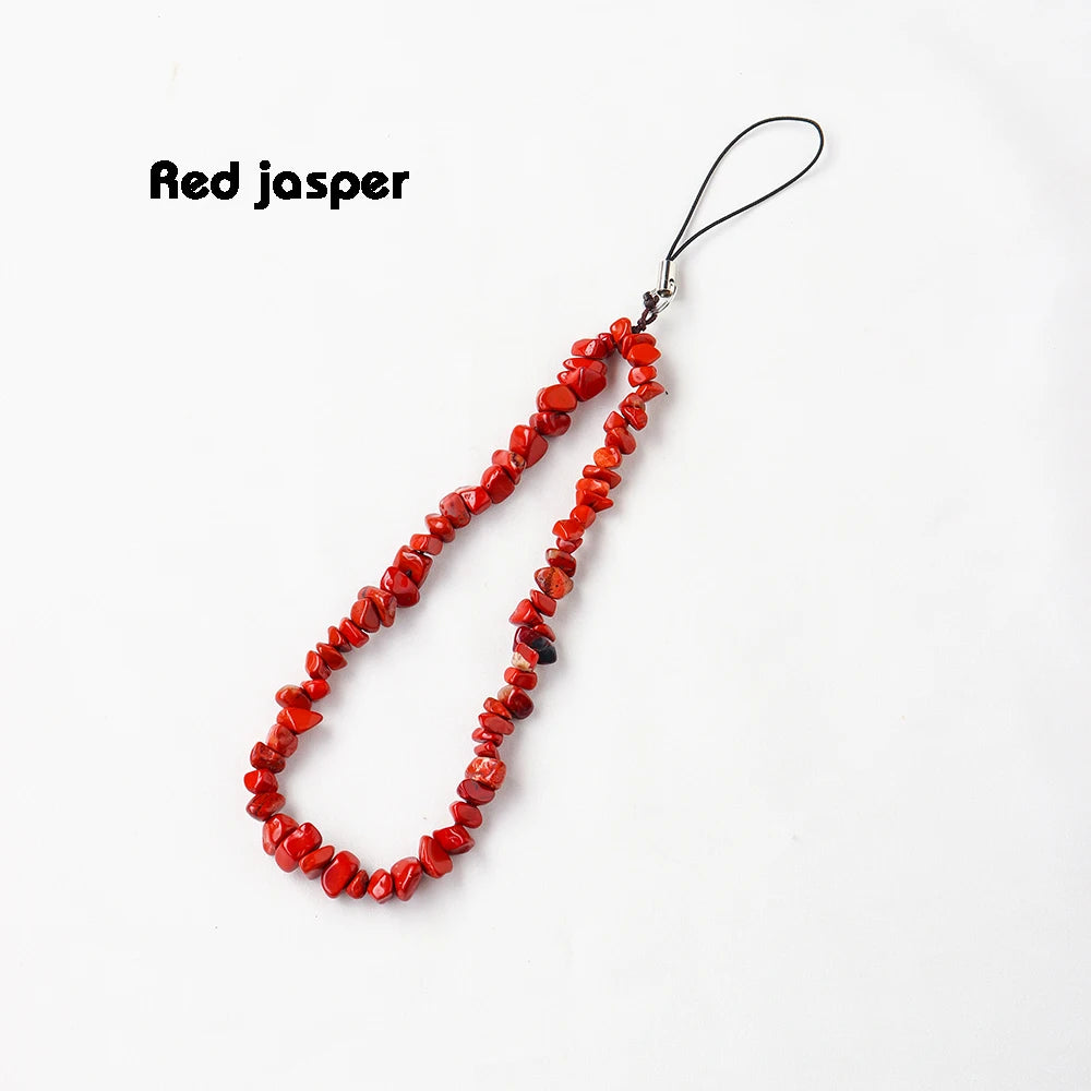 Phone Chain Hanging Natural Stone Crystal Gravel DIY Key Buckle Mobile Pendant Healing Gemstone Phone Cord Rope Hanging Cord