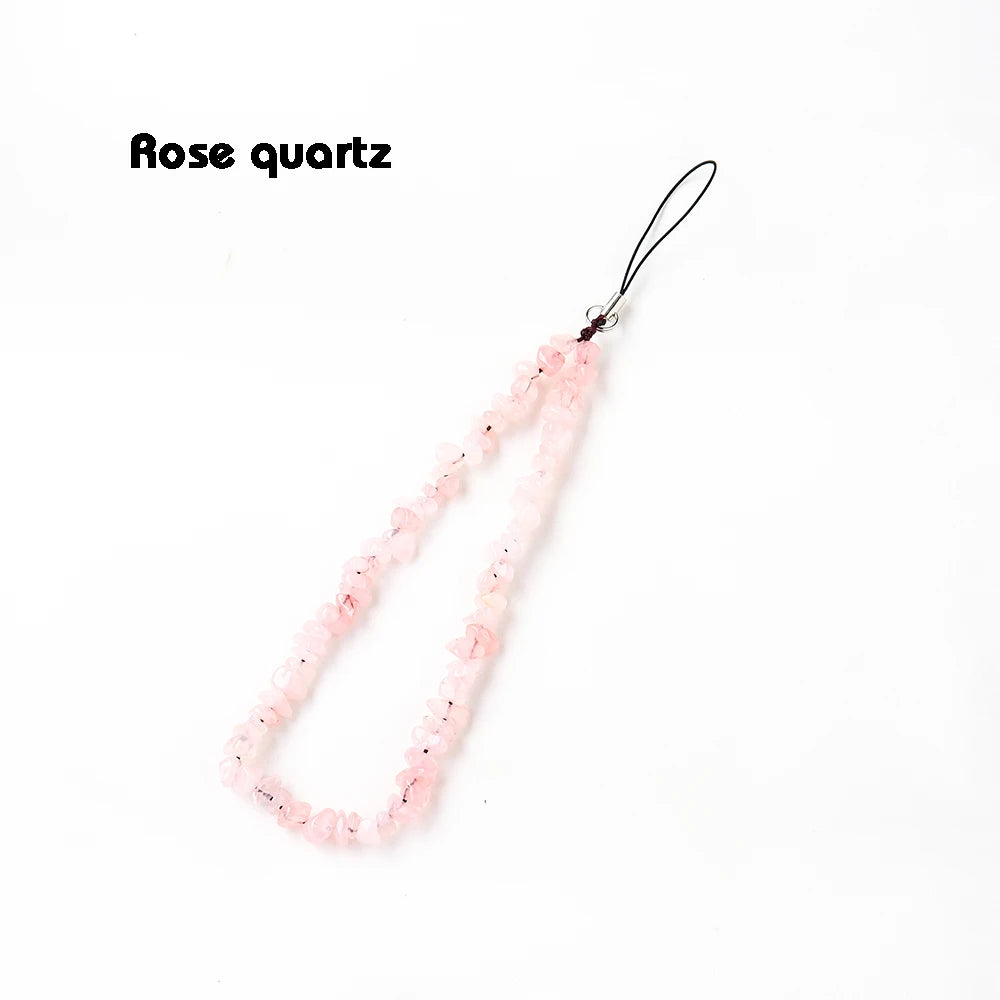 Phone Chain Hanging Natural Stone Crystal Gravel DIY Key Buckle Mobile Pendant Healing Gemstone Phone Cord Rope Hanging Cord