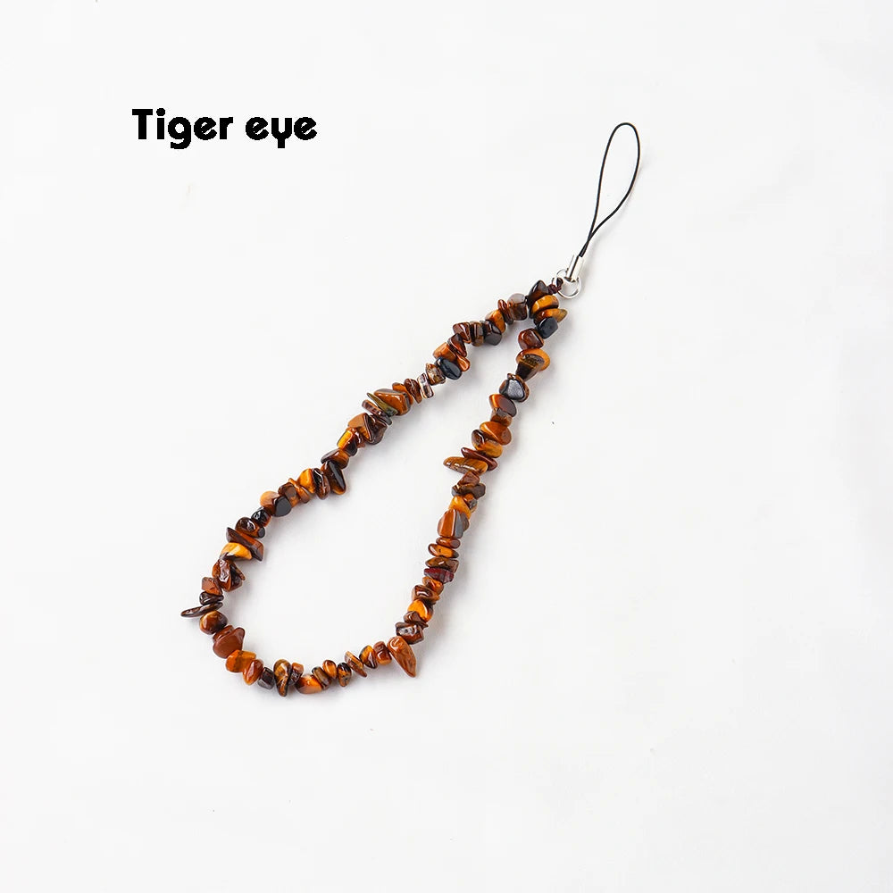 Phone Chain Hanging Natural Stone Crystal Gravel DIY Key Buckle Mobile Pendant Healing Gemstone Phone Cord Rope Hanging Cord