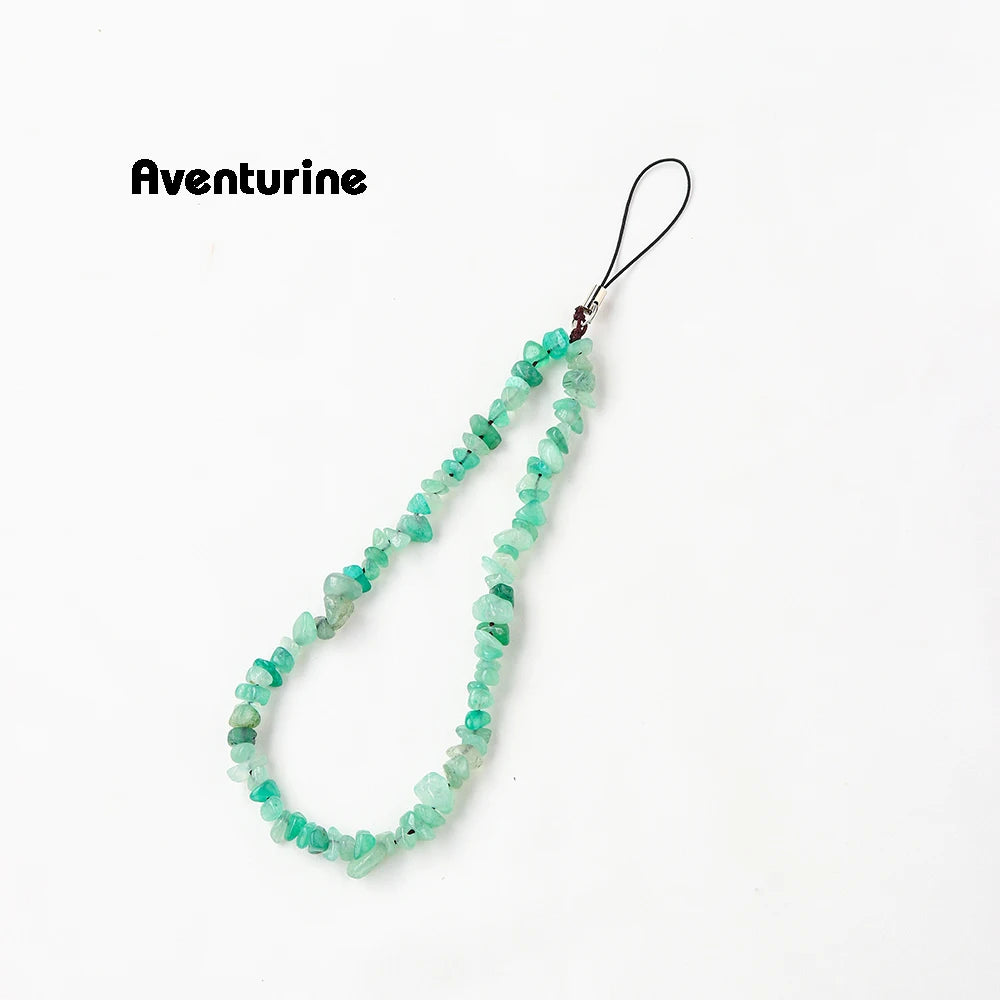 Phone Chain Hanging Natural Stone Crystal Gravel DIY Key Buckle Mobile Pendant Healing Gemstone Phone Cord Rope Hanging Cord