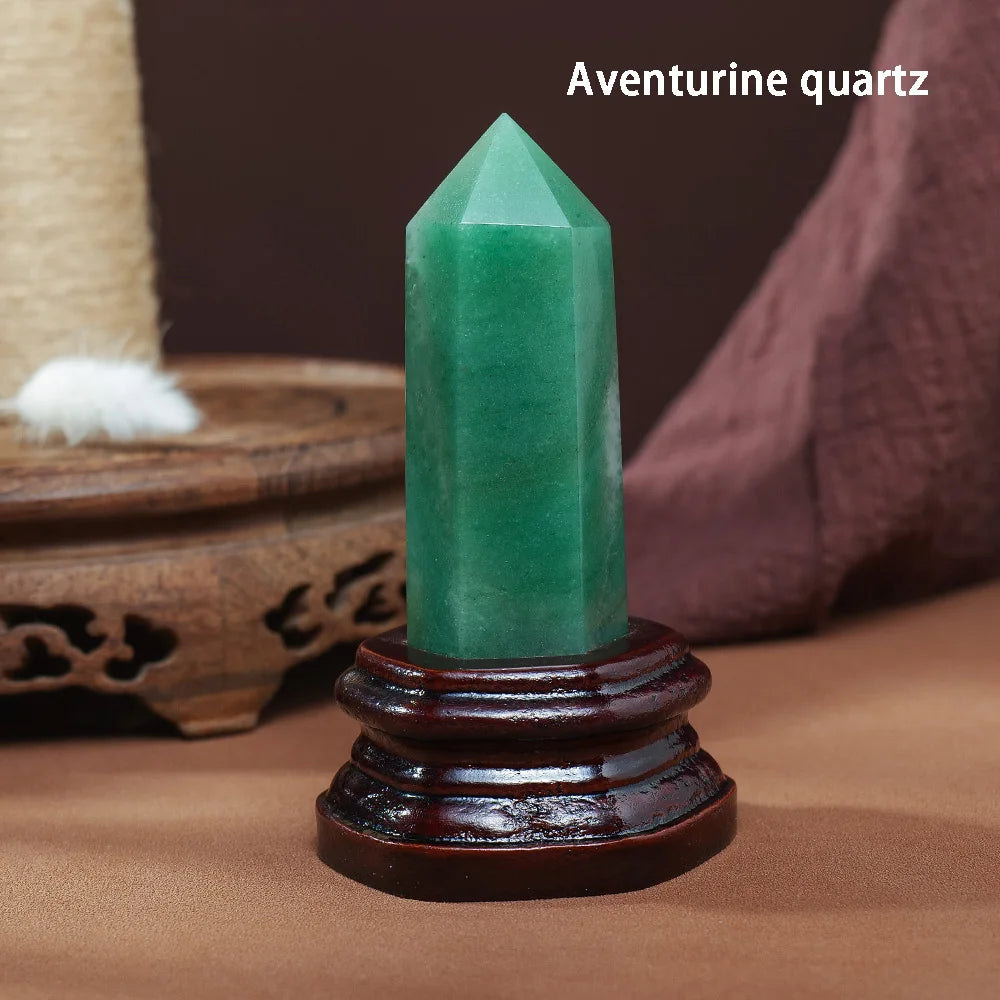 10x3CM Natural Crystal Point Magic Wand Amethyst Rose Quartz Crystal Hexagonal Column Ornaments With Wooden Base