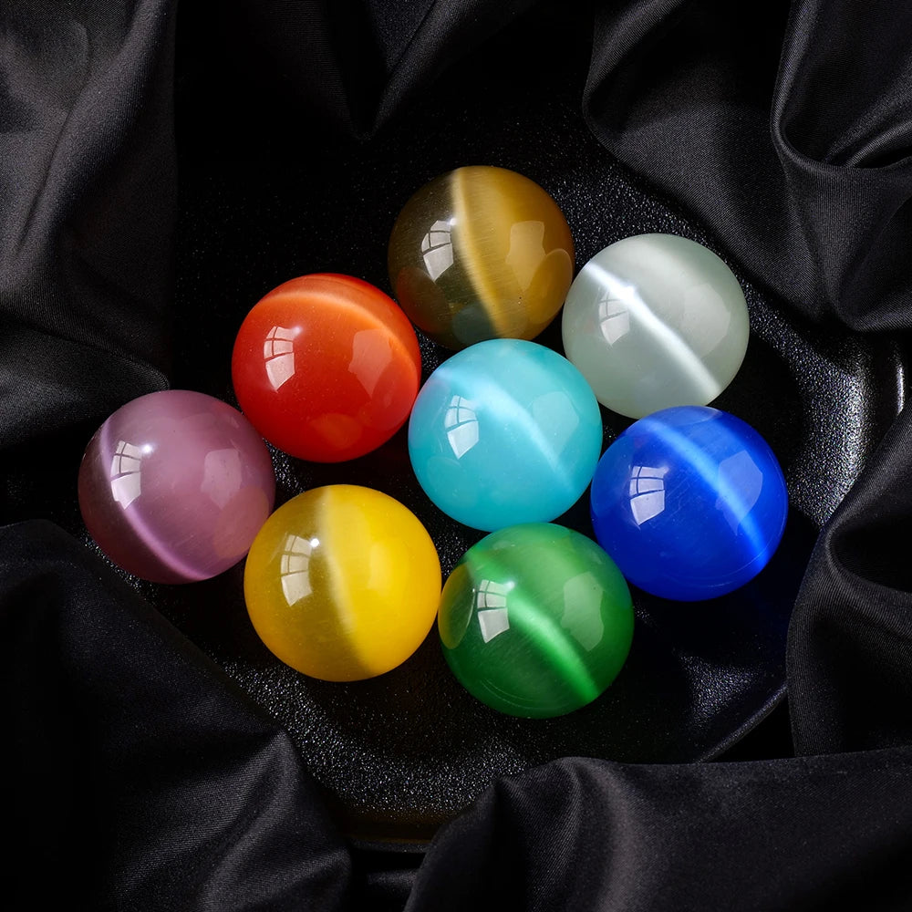 1PC 4CM Multicolor Opal  Colorful Cat's Eye Stone Crystal Ball Glass Marbles Crystal Polished Round Ball Stone Glass Toy Balls