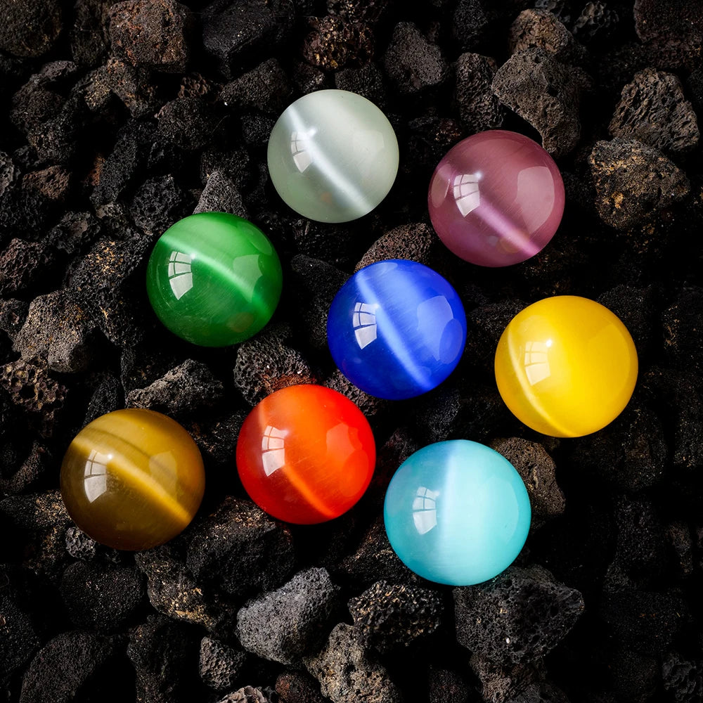 1PC 4CM Multicolor Opal  Colorful Cat's Eye Stone Crystal Ball Glass Marbles Crystal Polished Round Ball Stone Glass Toy Balls