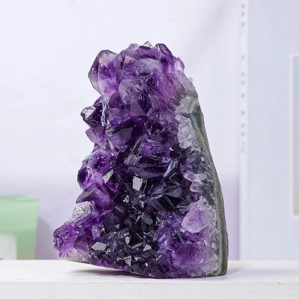 1PC  Natural Amethyst Crystal Clusters Stone Uruguay Raw Geode Quartz Deep Purple Color Fengshui Home Decoration Ornaments