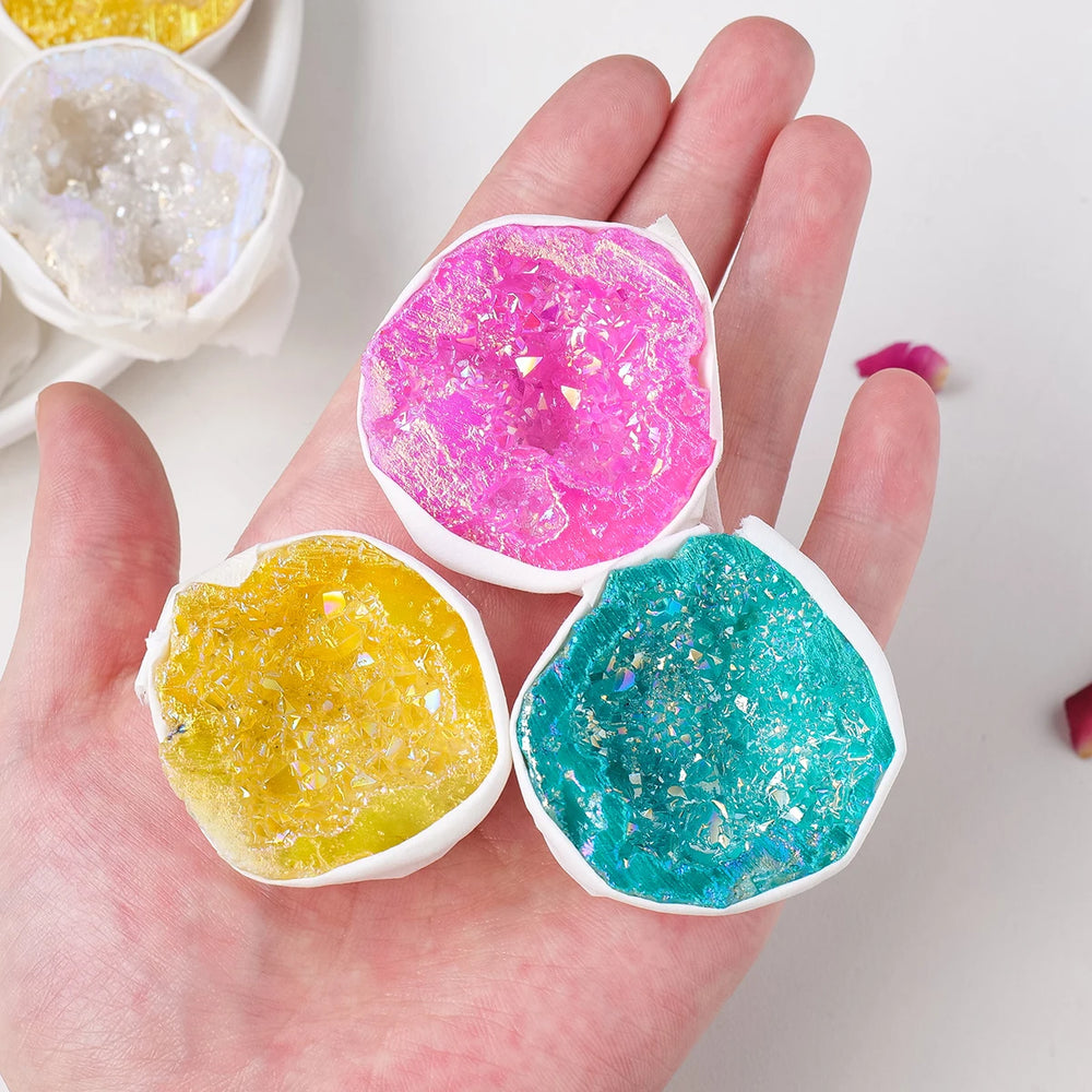 1PC Natural Clear Quartz Crystal Cave Aura Colorful Agate Crystal Geode Gifts Box DIY Jewelry Decoration