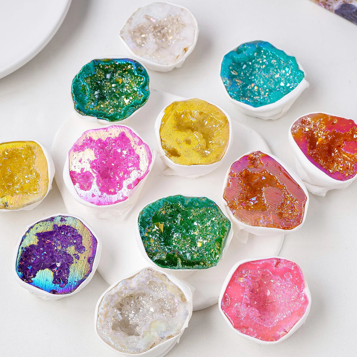 1PC Natural Clear Quartz Crystal Cave Aura Colorful Agate Crystal Geode Gifts Box DIY Jewelry Decoration