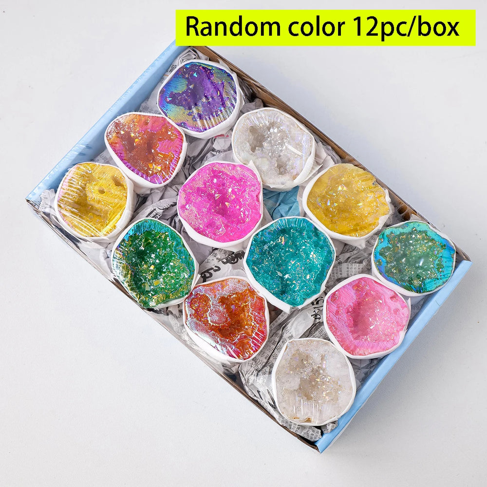 1PC Natural Clear Quartz Crystal Cave Aura Colorful Agate Crystal Geode Gifts Box DIY Jewelry Decoration