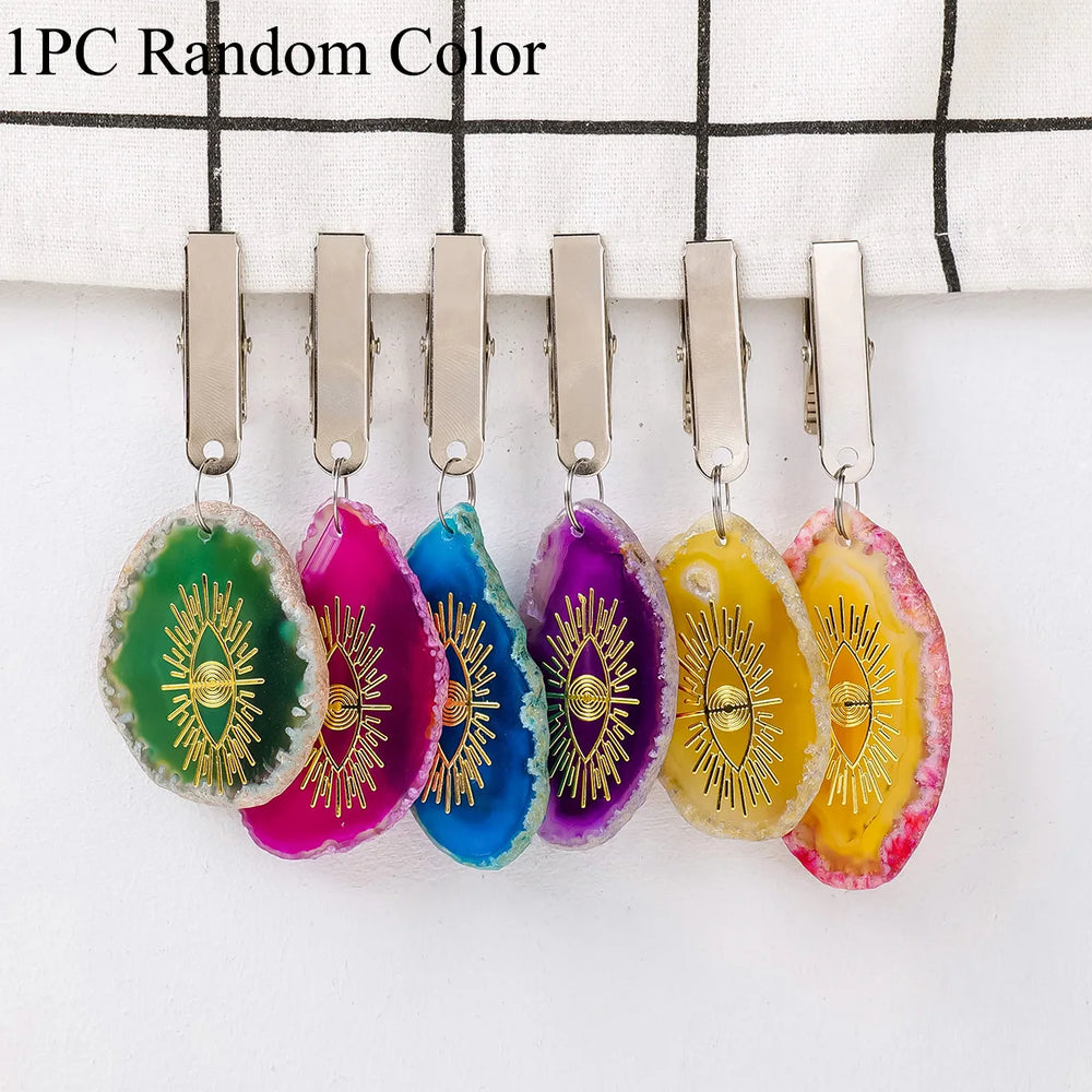 1PC Natural Crystal Colorful Agate Slice Tablecloth Clip healing stone  Agate Clip Crystal Crafts Kitchen Decoration