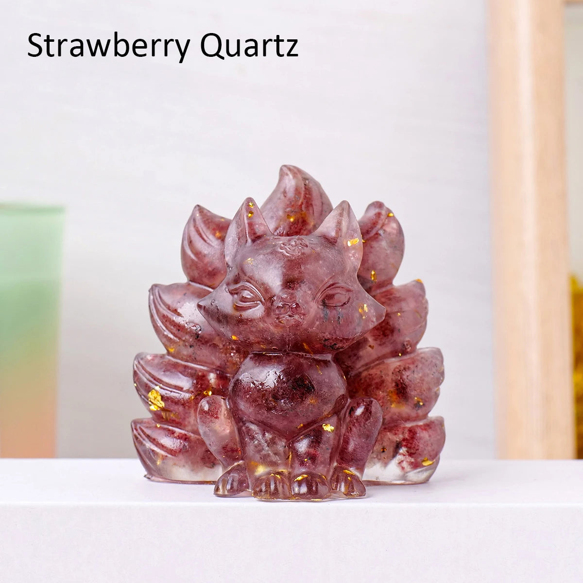 1PC Natural Crystal Gravel Jiuwei Fox Statue Dropper Resin Reiki Stone Divination Fengshui Sculpture Room Home Decoration