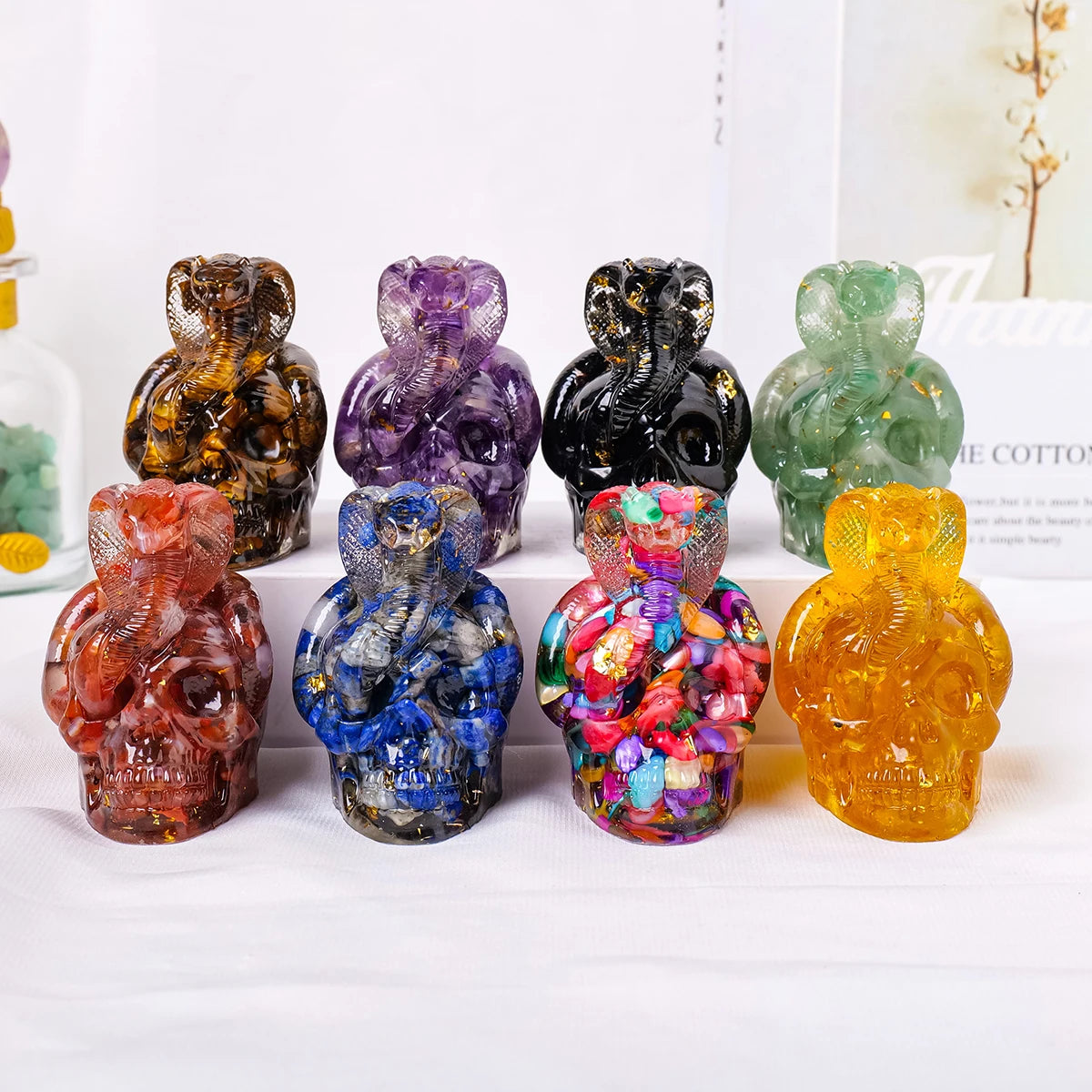 1PC Natural Crystal Gravel Skull Snake Statue Dropper Resin Reiki Stone Easter Gift Fengshui Sculpture Room Home Decoration