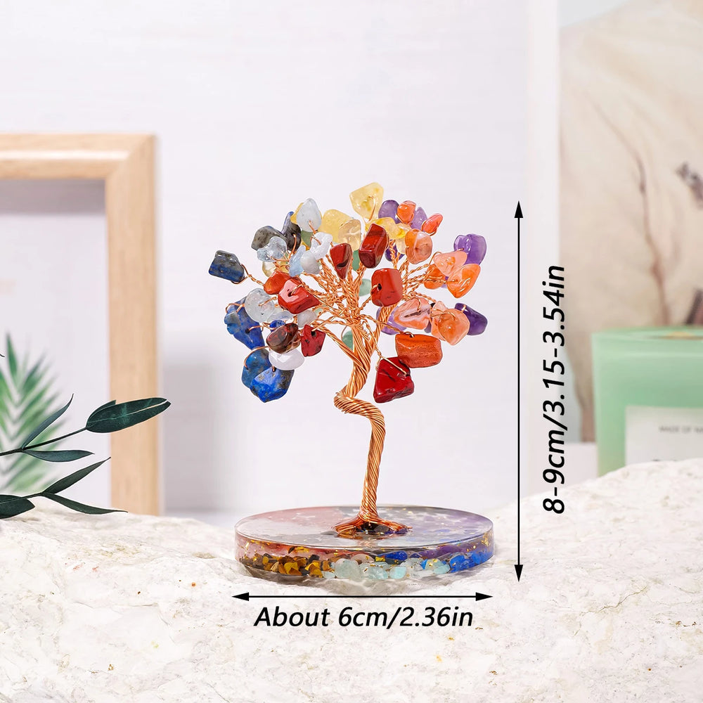 1PC Natural Crystal Lucky Tree Copper Wire Winding Colorful Gravel With Chips Base Home Decoration Money Trees