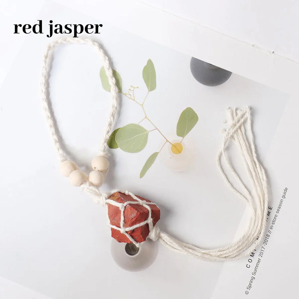 1PC Natural Crystal Raw Gemstone Hand Knitting Car Hanging Energy Harvesting Jewelry Vintage Car Decor Hanging Home Accessories