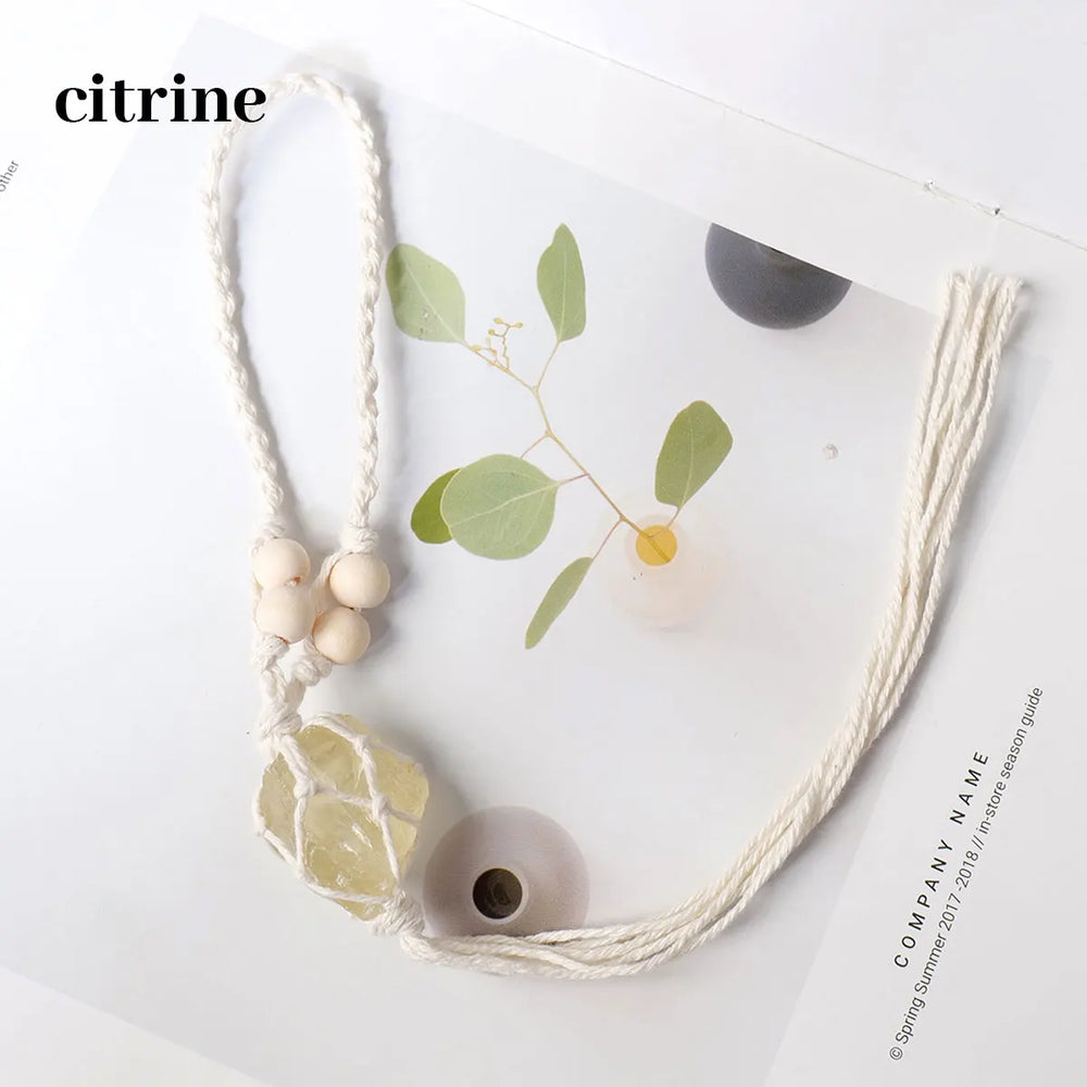 1PC Natural Crystal Raw Gemstone Hand Knitting Car Hanging Energy Harvesting Jewelry Vintage Car Decor Hanging Home Accessories