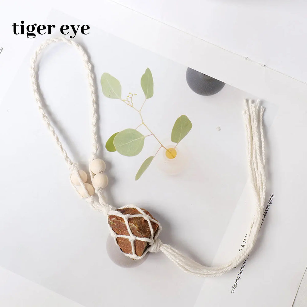 1PC Natural Crystal Raw Gemstone Hand Knitting Car Hanging Energy Harvesting Jewelry Vintage Car Decor Hanging Home Accessories