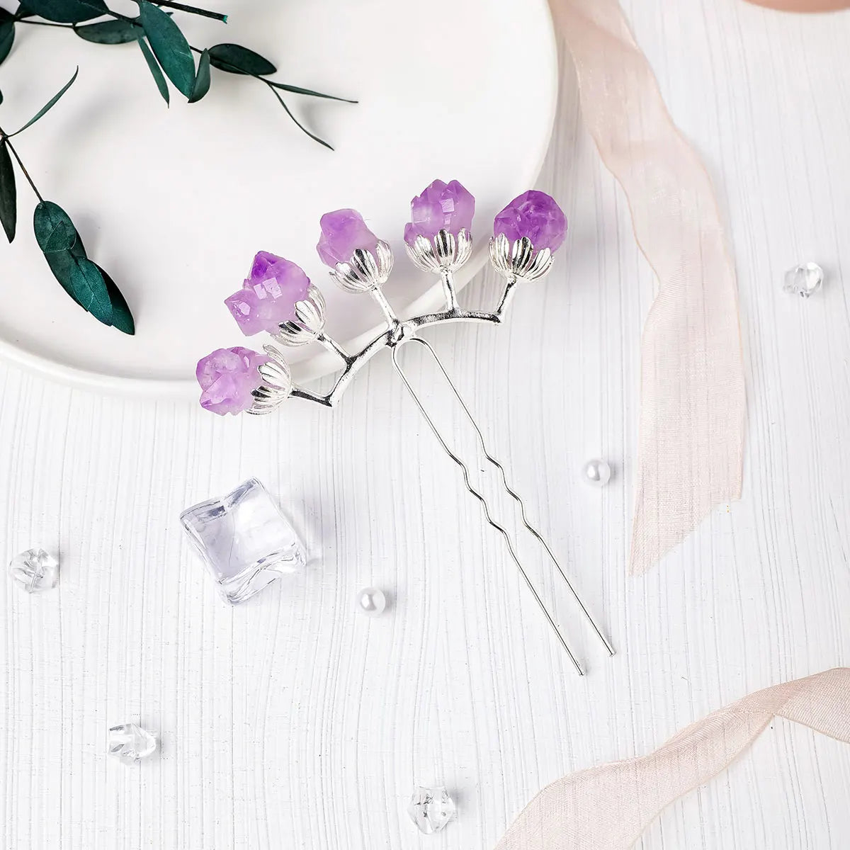 1PC Natural Crystal Stone Hair Clip Amethyst Jewelry Gifts for Women Healing Gemstone Hair Clip Bridal Accessories
