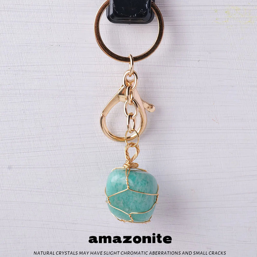 1PC Natural Gem Stone Keychains Clear Quartz Rolling Stones Amethyst Key Chain For DIY Car Key Rings Chains