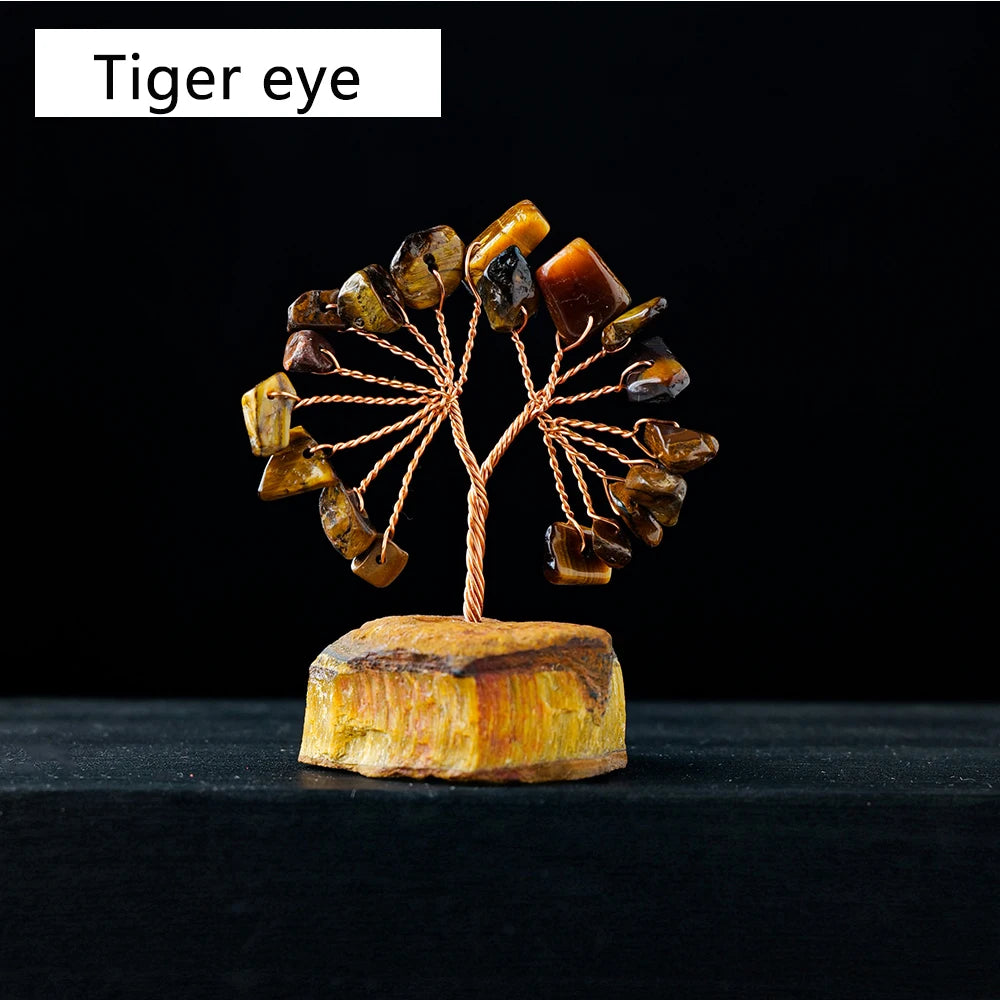 1PC Natural Gemstone Crystal Lucky Tree With Raw Stone Base Home Office Desk Living Room Crystal Decor Mini Sized