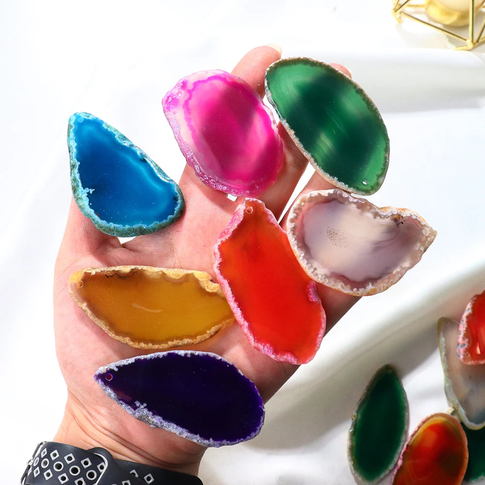 1PC Natural Healing Crystal Stone Irregular Colorful agate Slab Onyx Agates Geode Slice With Hole For Jewelry Necklace Making