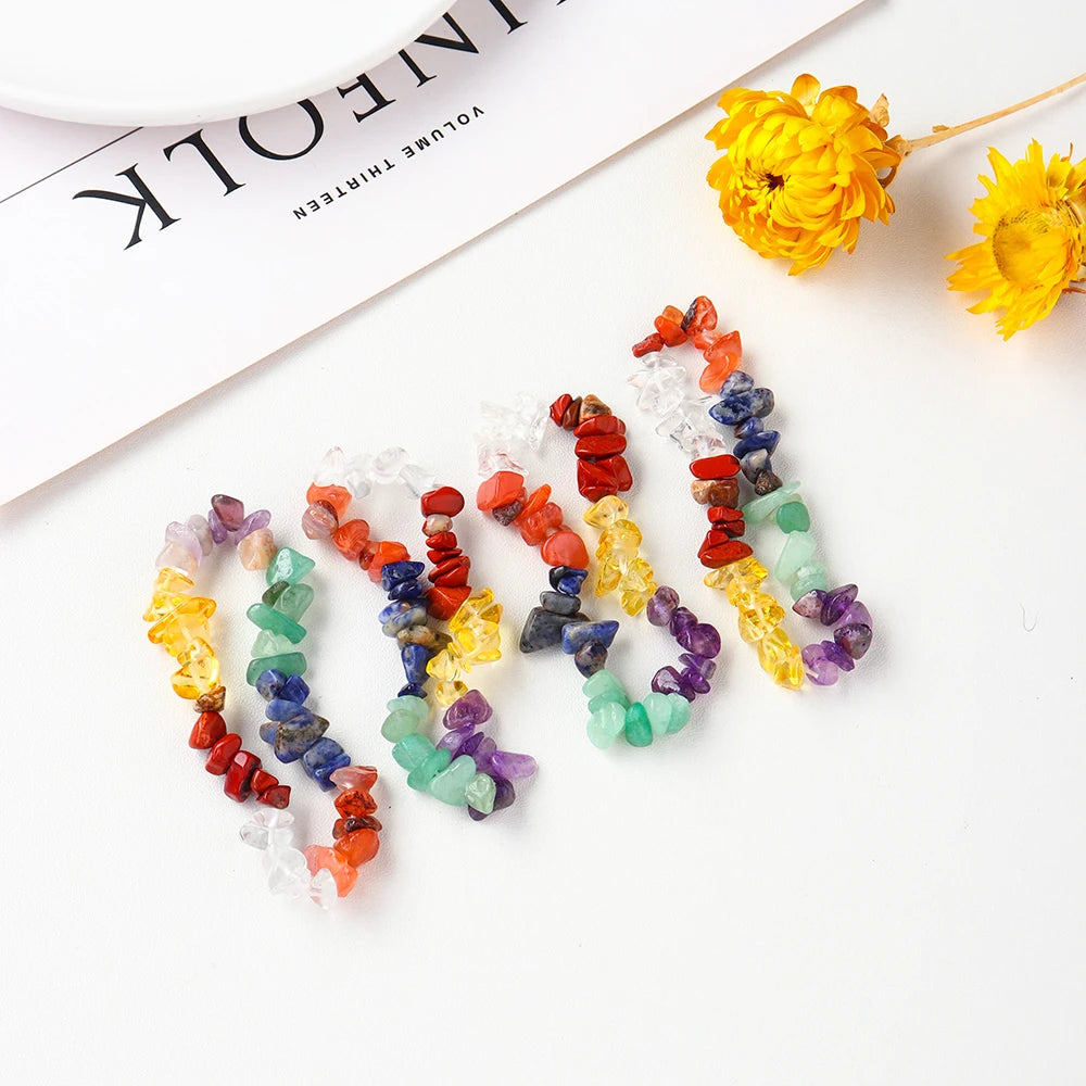 1PC Natural Lrregular Energy Gem Seven Chakra Crystal Bracelet Crystal Stretch Chip Beads Bangles Quartz Wristband For Women