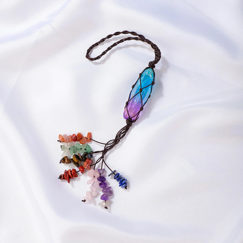 1PC Natural Single Point Clear Quartz Aura Color Crystal Car Hanging Crystal Pendant  Gemstone Home Decoration