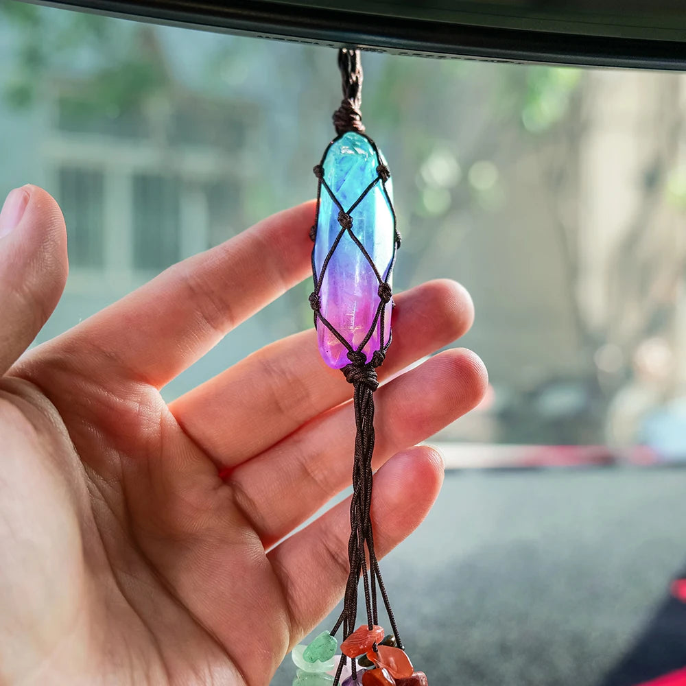 1PC Natural Single Point Clear Quartz Aura Color Crystal Car Hanging Crystal Pendant  Gemstone Home Decoration