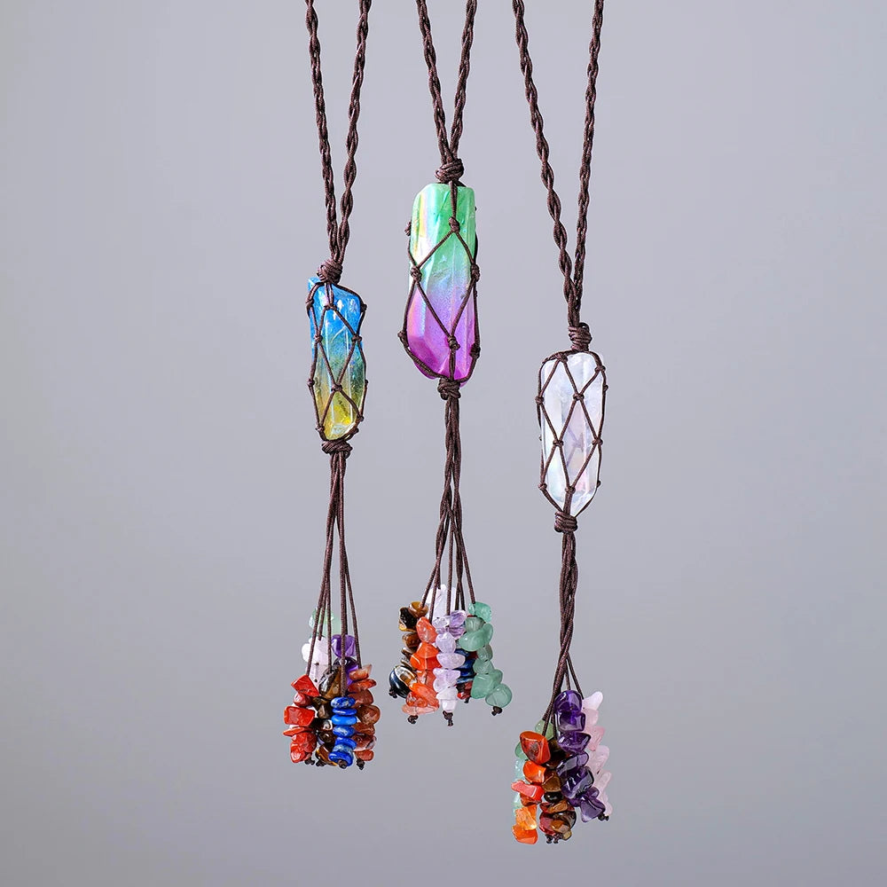 1PC Natural Single Point Clear Quartz Aura Color Crystal Car Hanging Crystal Pendant  Gemstone Home Decoration