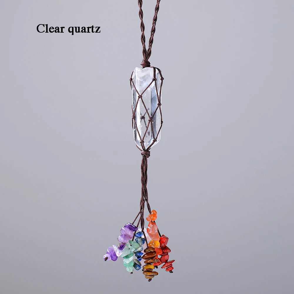 1PC Natural Single Point Clear Quartz Aura Color Crystal Car Hanging Crystal Pendant  Gemstone Home Decoration