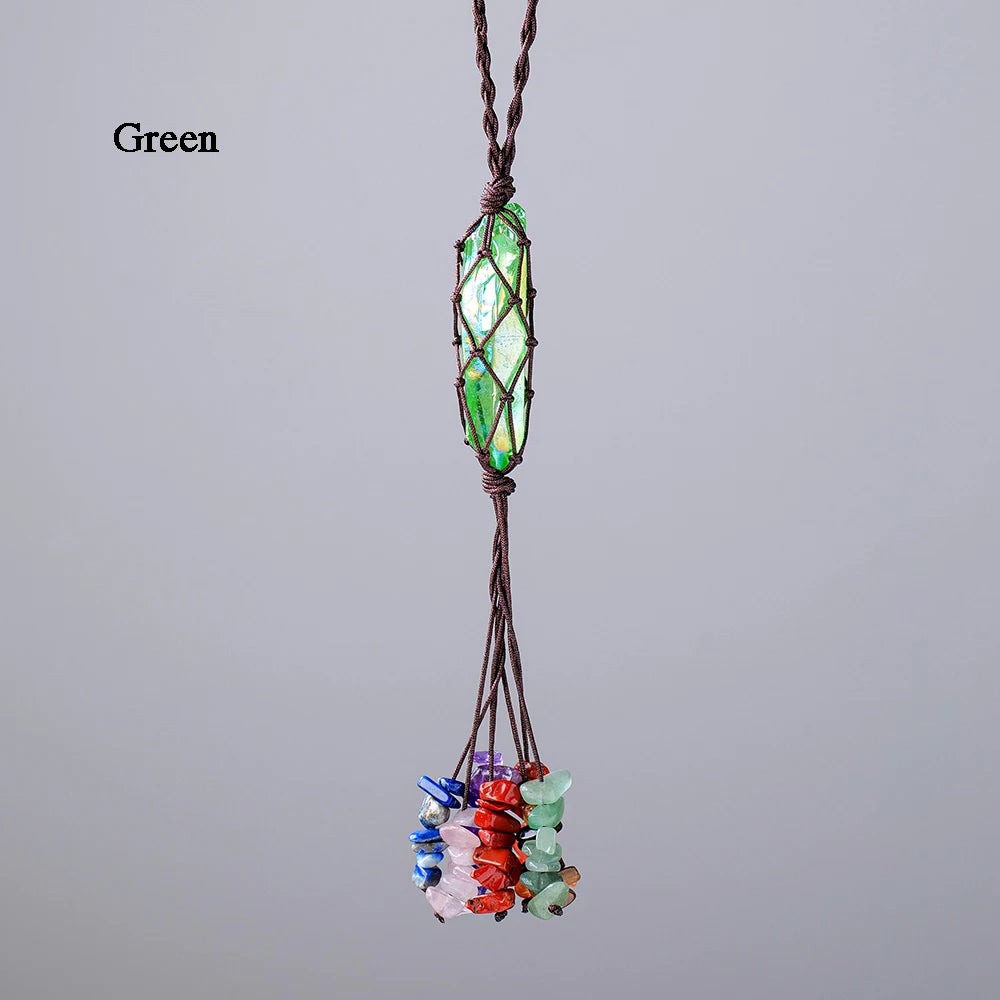 1PC Natural Single Point Clear Quartz Aura Color Crystal Car Hanging Crystal Pendant  Gemstone Home Decoration