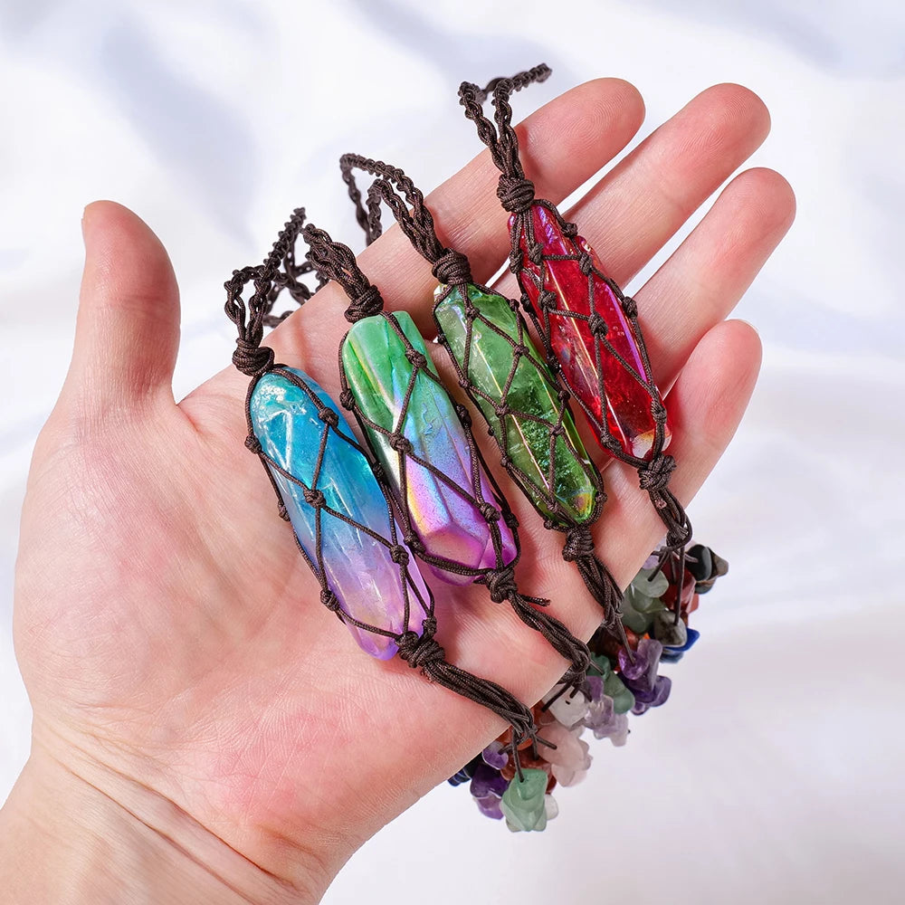 1PC Natural Single Point Clear Quartz Aura Color Crystal Car Hanging Crystal Pendant  Gemstone Home Decoration