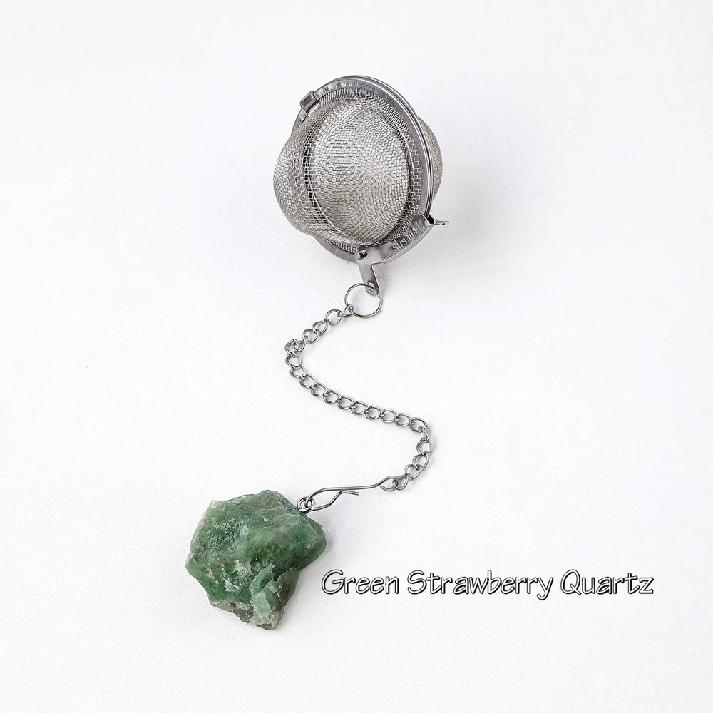 1PC Natural Stone Crystals Healing Stones Tea Filter Stainless Steel Tea Leak Proof Mesh Filter With Chain Eusable Creative
