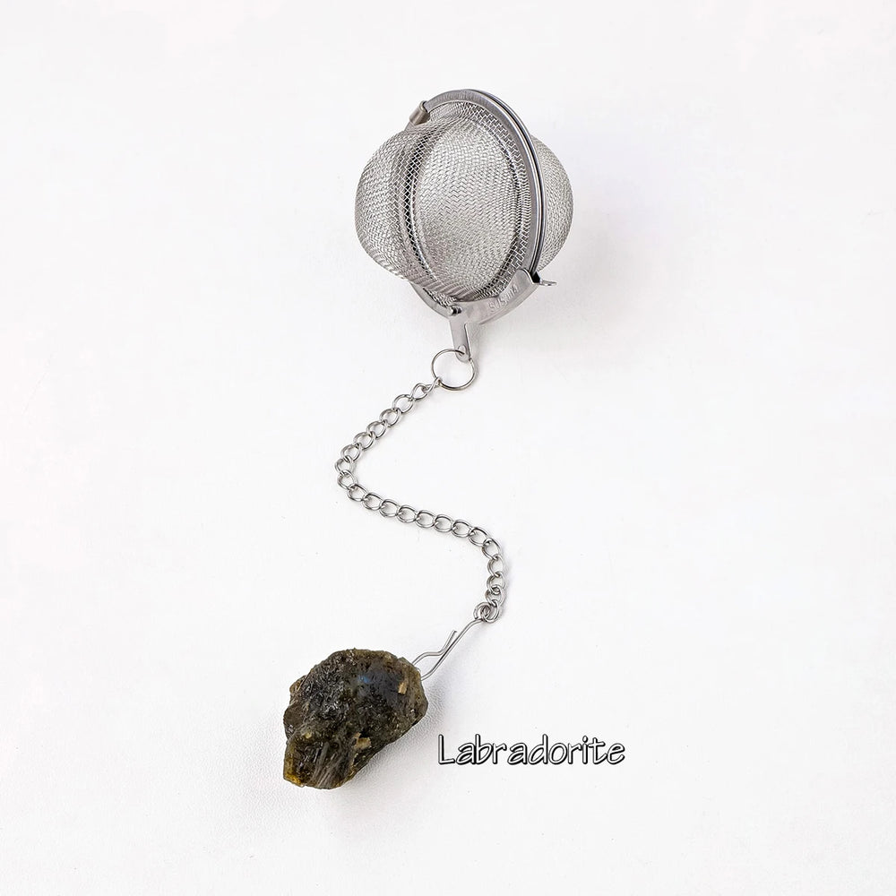 1PC Natural Stone Crystals Healing Stones Tea Filter Stainless Steel Tea Leak Proof Mesh Filter With Chain Eusable Creative