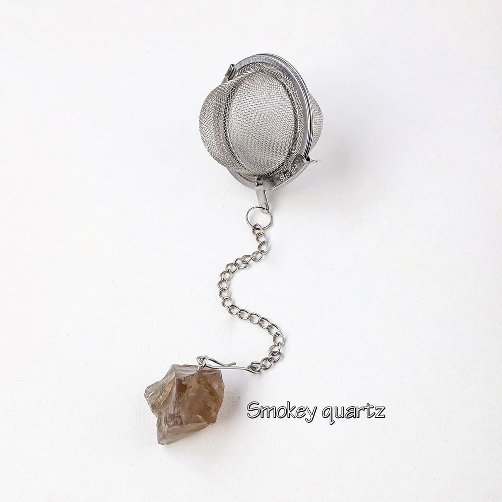 1PC Natural Stone Crystals Healing Stones Tea Filter Stainless Steel Tea Leak Proof Mesh Filter With Chain Eusable Creative