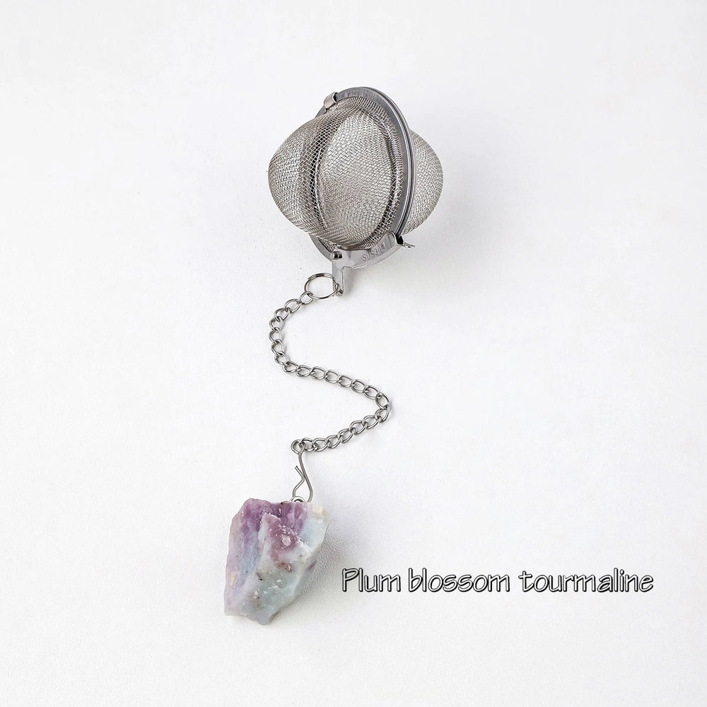 1PC Natural Stone Crystals Healing Stones Tea Filter Stainless Steel Tea Leak Proof Mesh Filter With Chain Eusable Creative