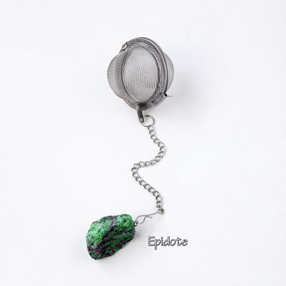 1PC Natural Stone Crystals Healing Stones Tea Filter Stainless Steel Tea Leak Proof Mesh Filter With Chain Eusable Creative