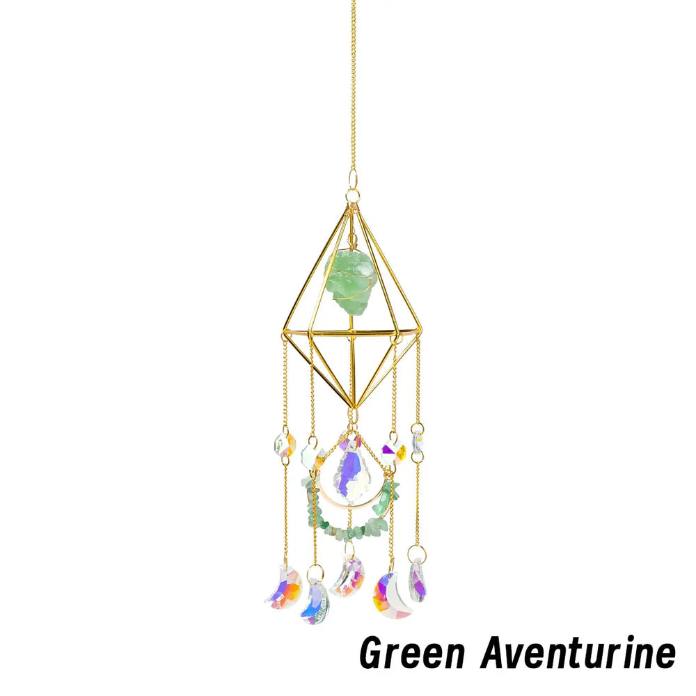 1PC Natural Stones Raw Crystals Sun Catcher Wind Chime Pendant Hanging Sun Rainbow Light Catcher Chain Window Home Decor