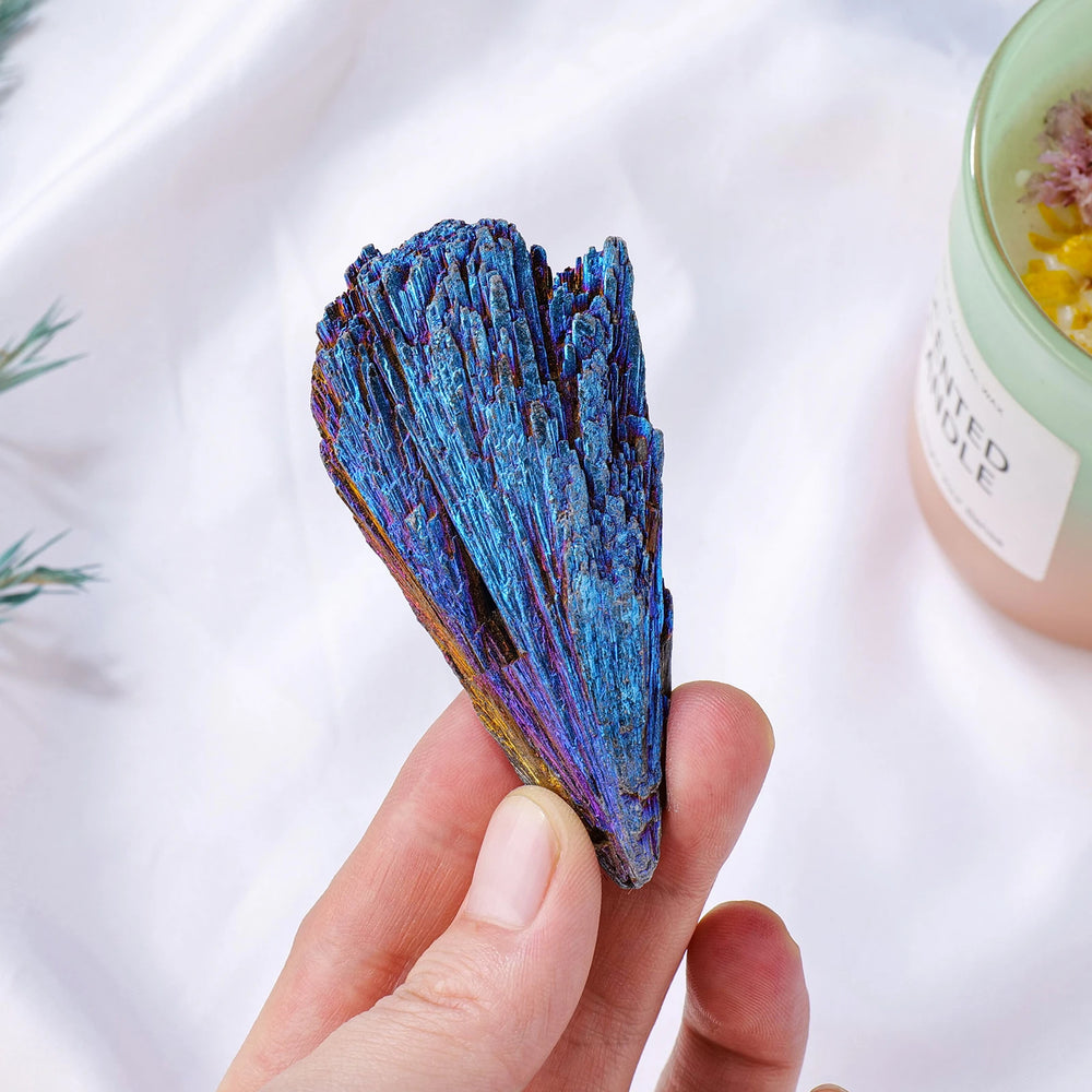 1PC Natural Tourmaline Feather Aura Blue Color Home Decoration Healing Crystal Mineral Specimen Crystal Original Stone Gift