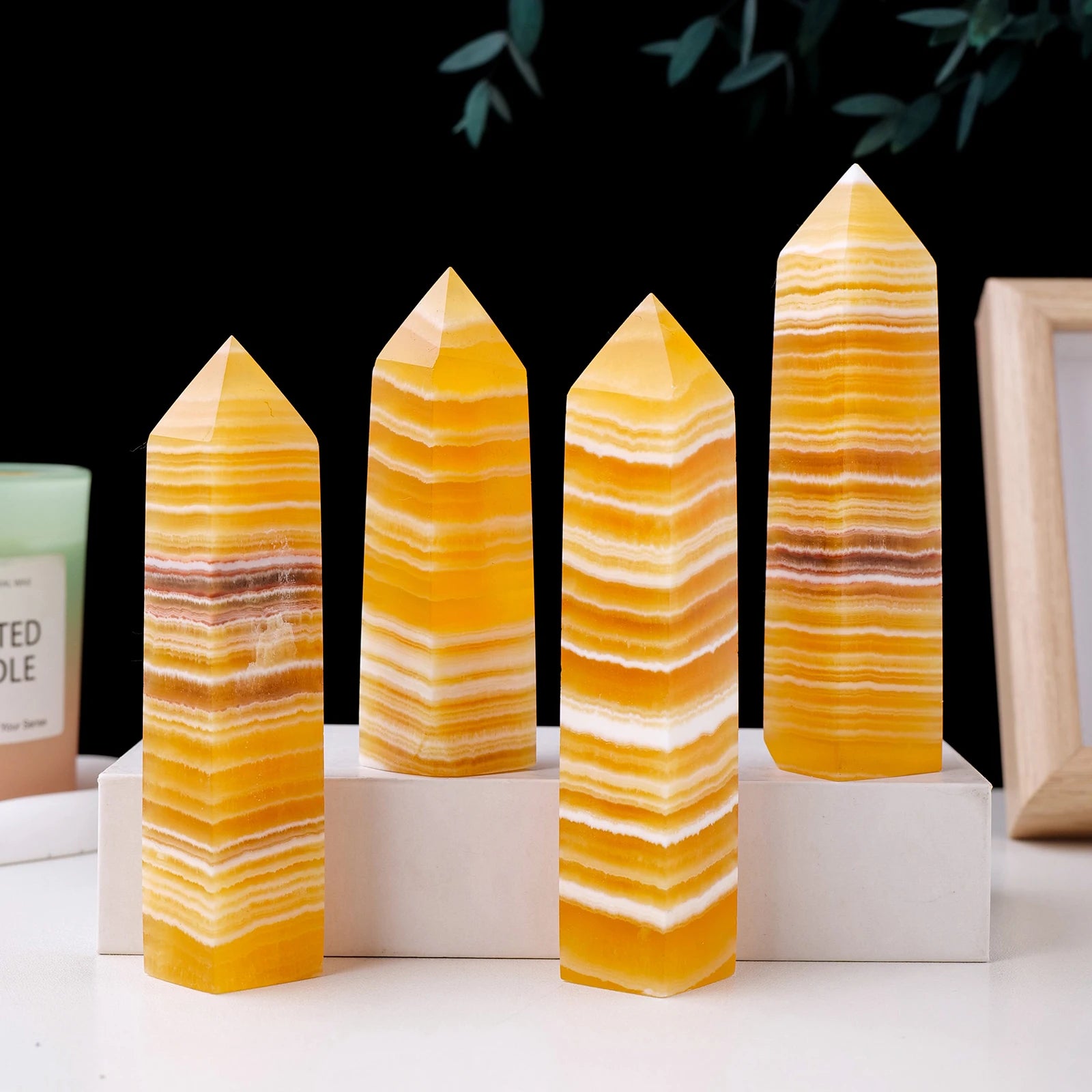 1PC Natural Yellow Calcite Crystal Tower Obelisk Magic Point Healing Quartz Energy Crystal Wand Decorative Gifts