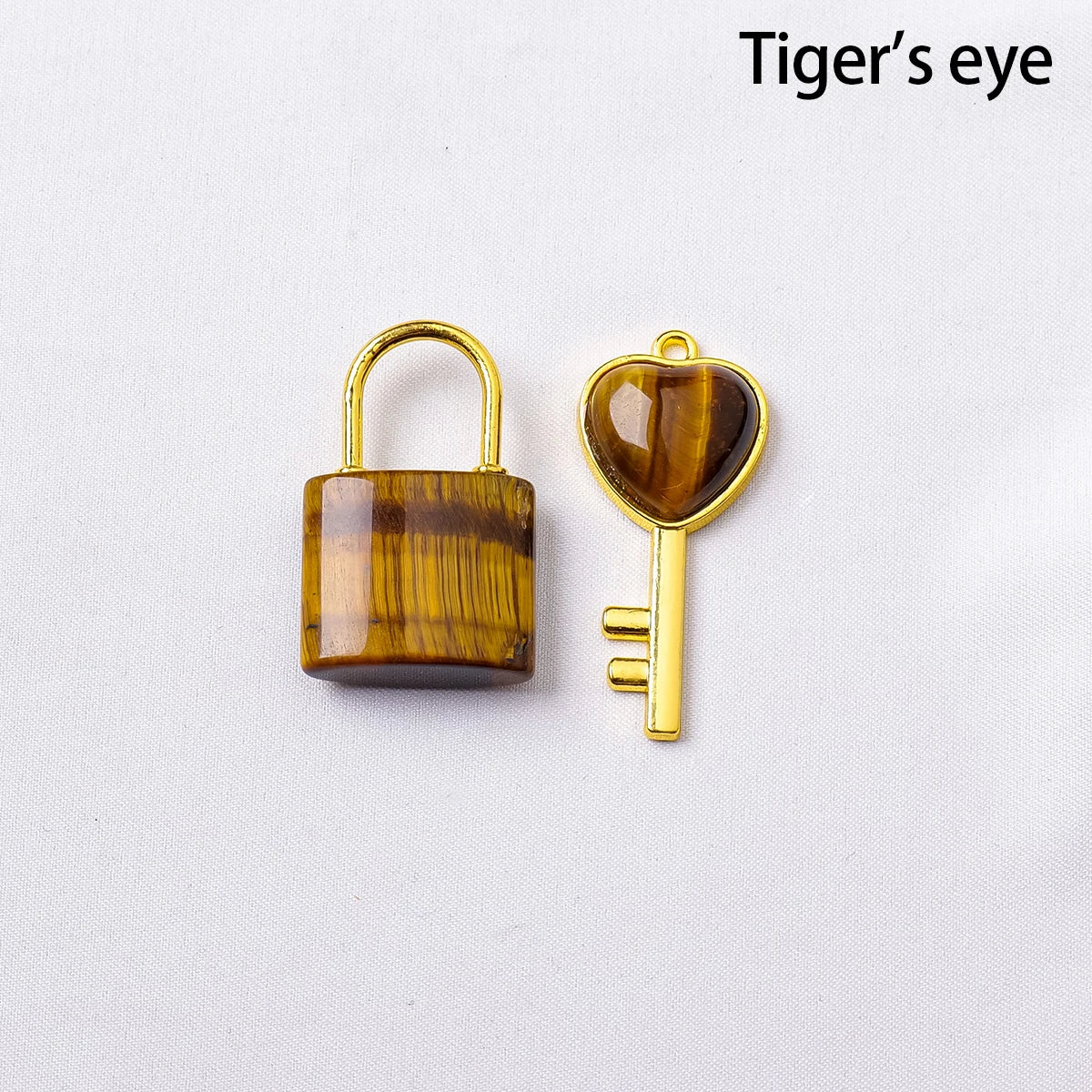 1PC Natural crystal Gemstone Lovers Lock Key Pendant Love Shape Energy Necklace jewelry Reiki Beloved Female Valentine's Day Gif