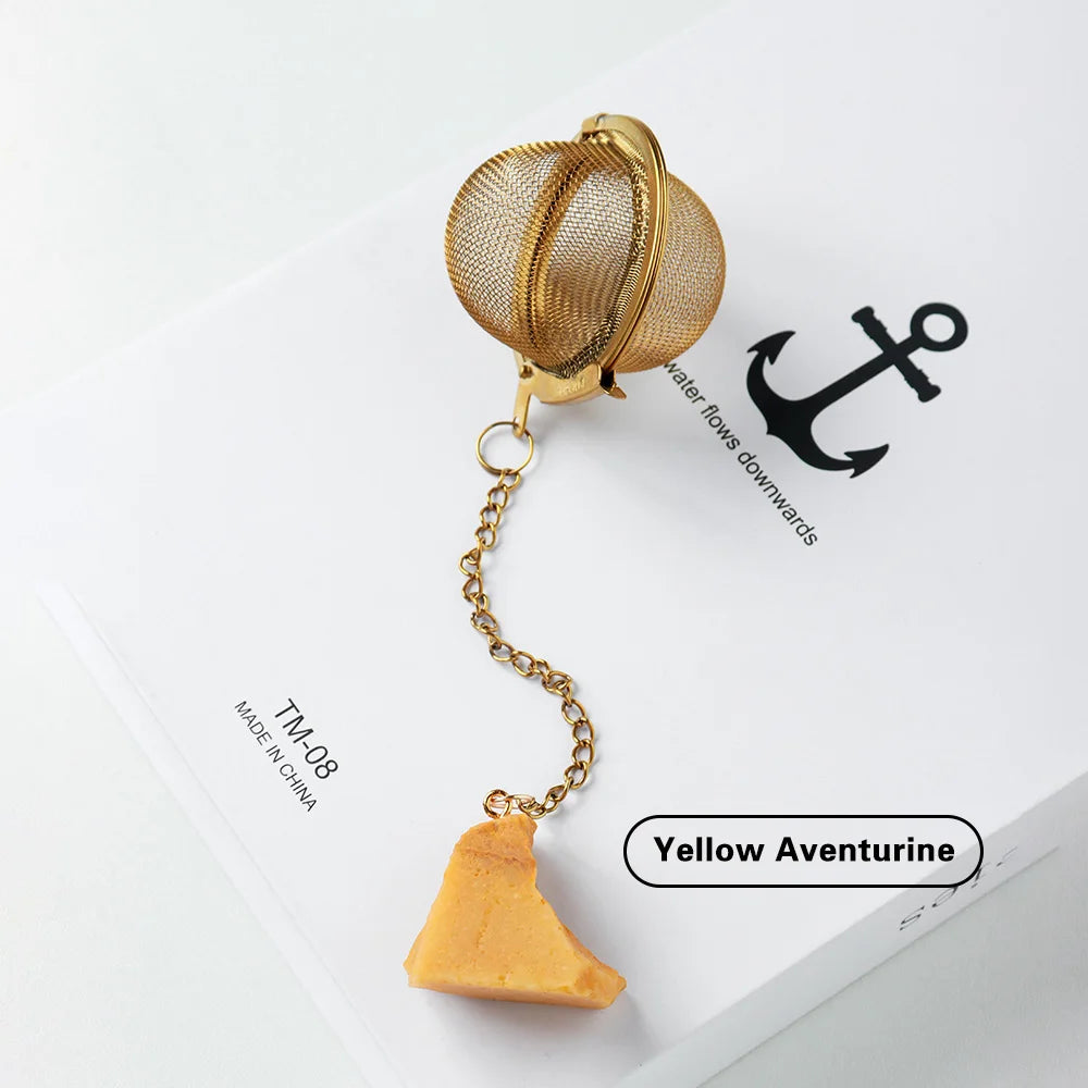 1PC Natural crystal Unpolised Rough stonet 304 stainless steel gold-plated tea maker Tea filter Crystal decoration crafts
