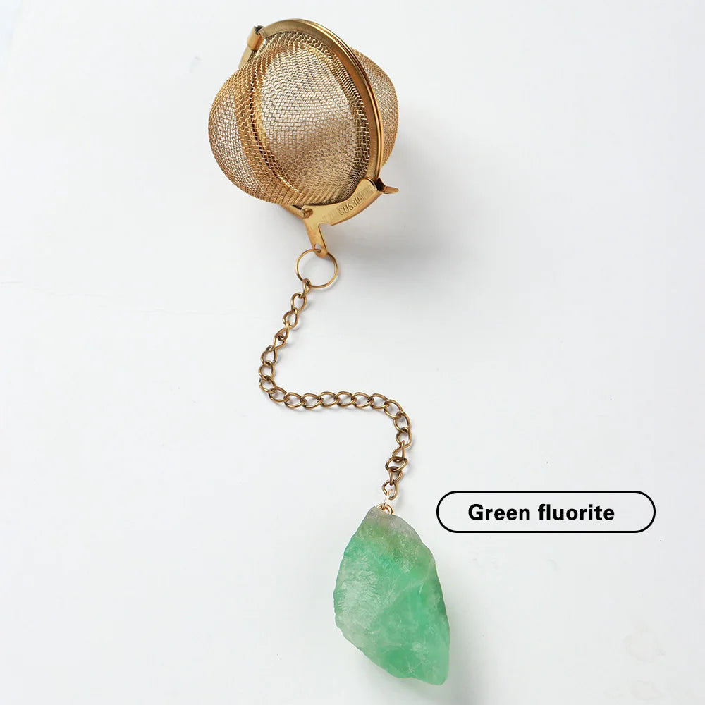 1PC Natural crystal Unpolised Rough stonet 304 stainless steel gold-plated tea maker Tea filter Crystal decoration crafts