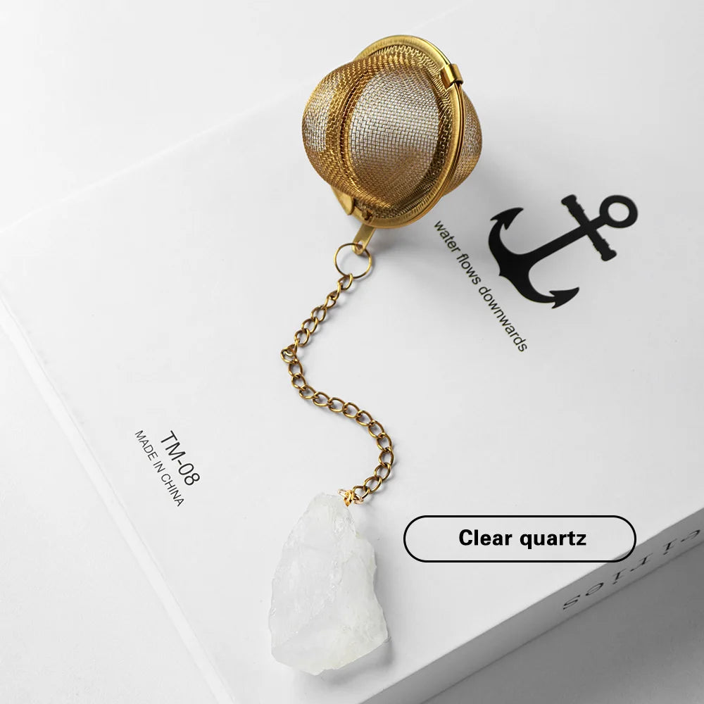 1PC Natural crystal Unpolised Rough stonet 304 stainless steel gold-plated tea maker Tea filter Crystal decoration crafts