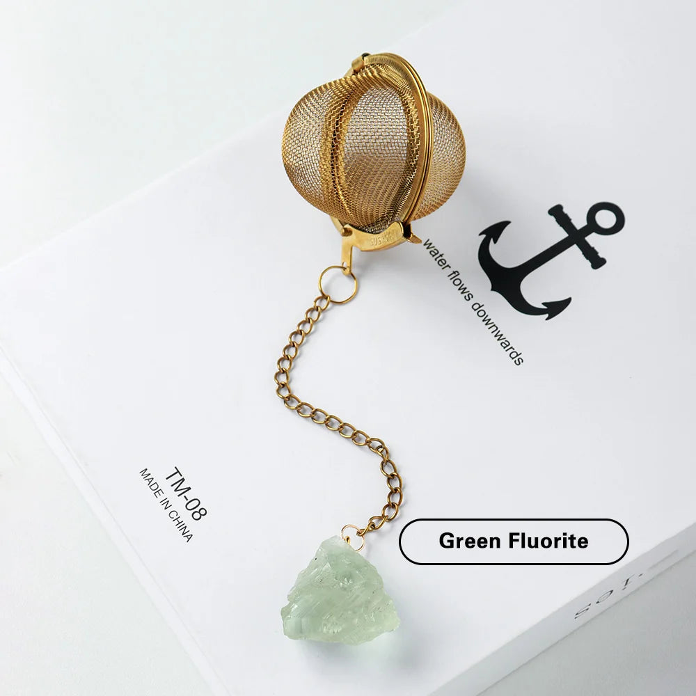 1PC Natural crystal Unpolised Rough stonet 304 stainless steel gold-plated tea maker Tea filter Crystal decoration crafts