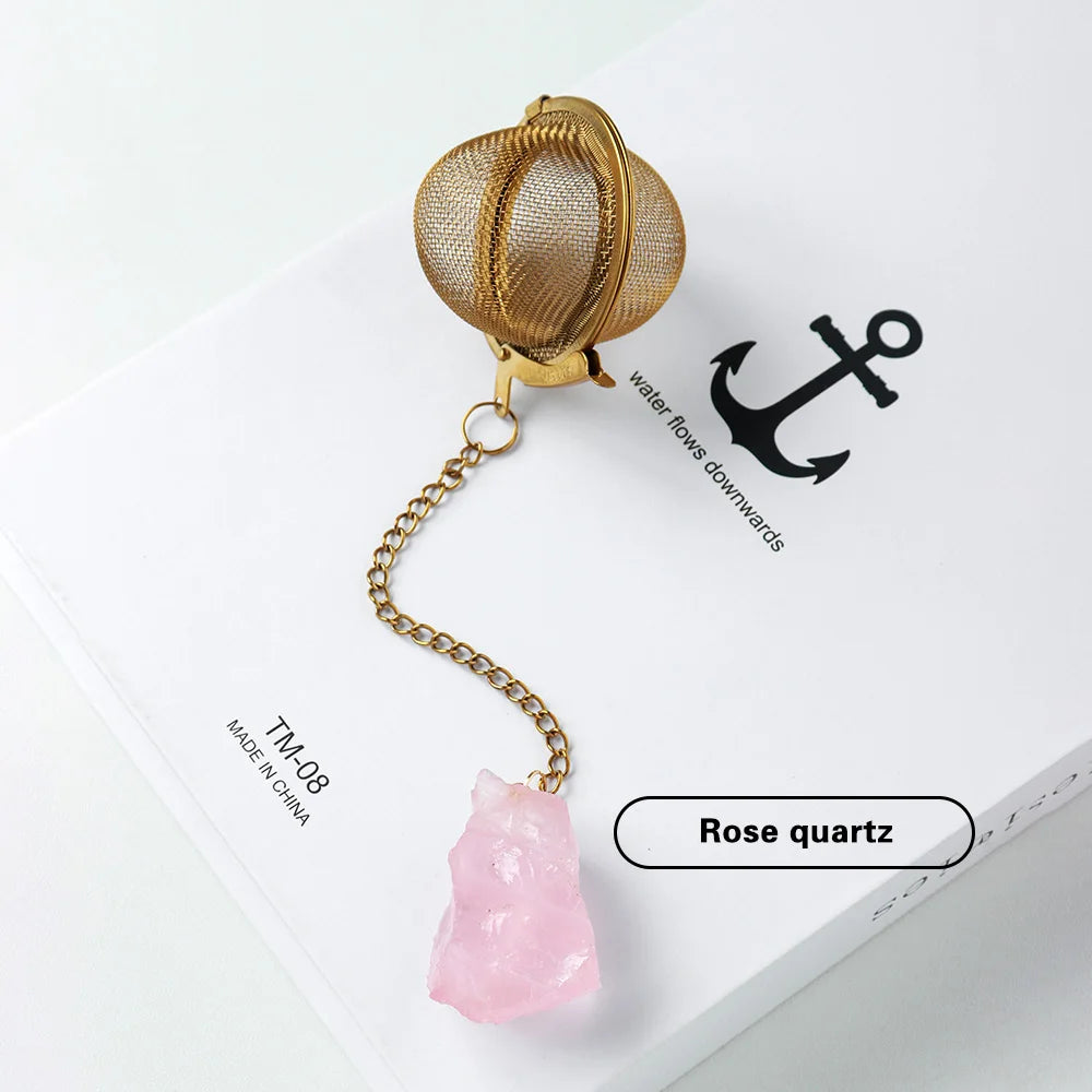 1PC Natural crystal Unpolised Rough stonet 304 stainless steel gold-plated tea maker Tea filter Crystal decoration crafts