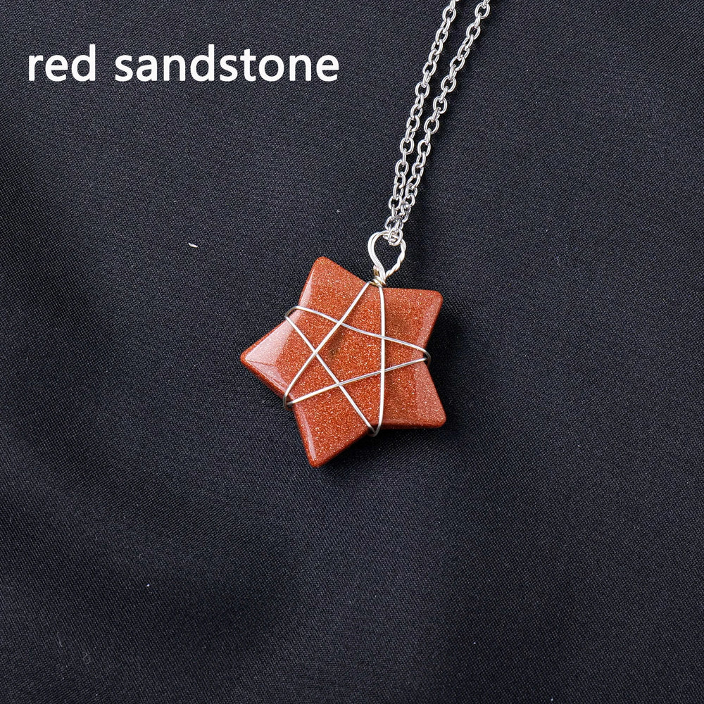 1Pc Natural Crystal Pentagram Pendant Pink Crystal Amethyst Necklace Healing Gem Jewelry Birthday Gift