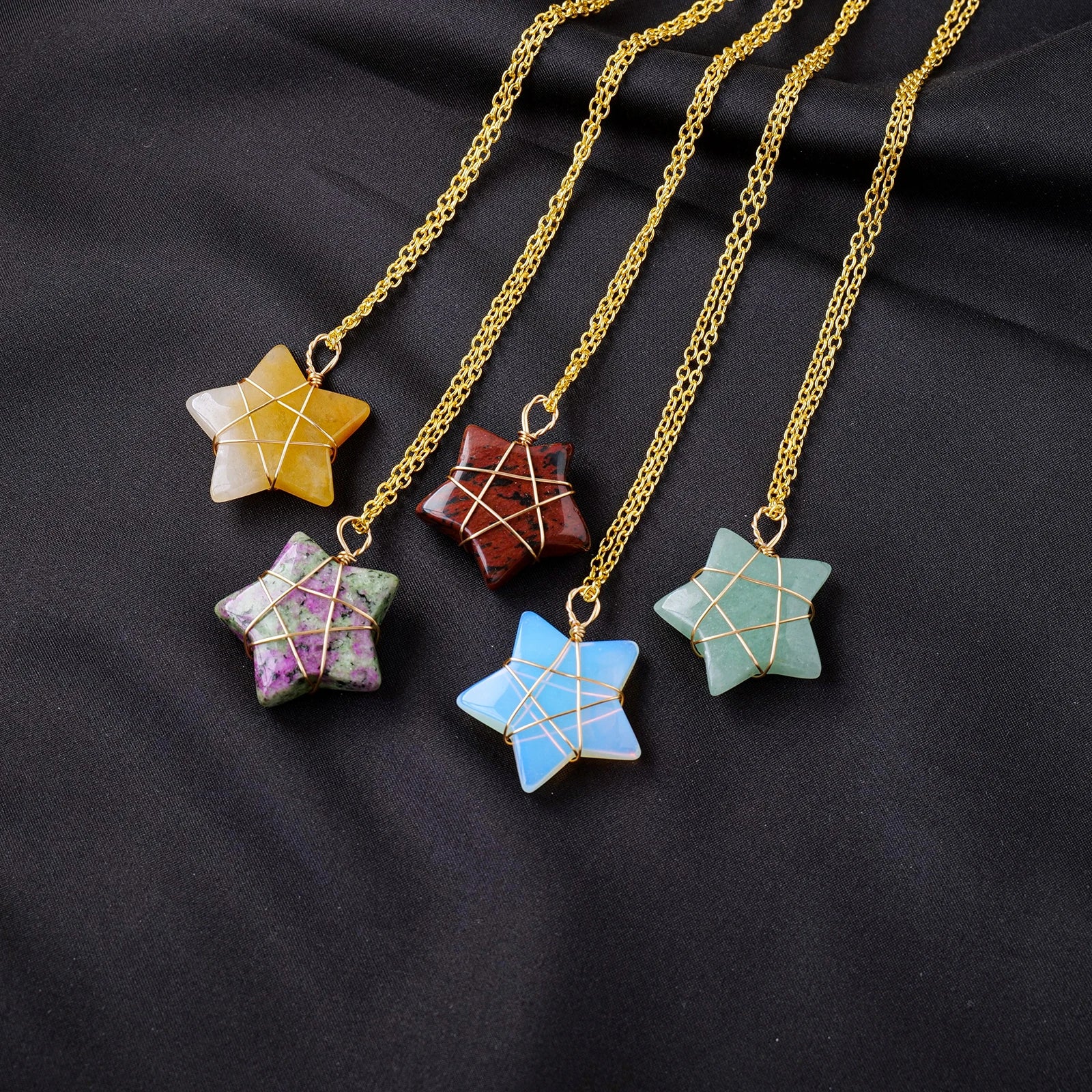 1Pc Natural Crystal Pentagram Pendant Pink Crystal Amethyst Necklace Healing Gem Jewelry Birthday Gift