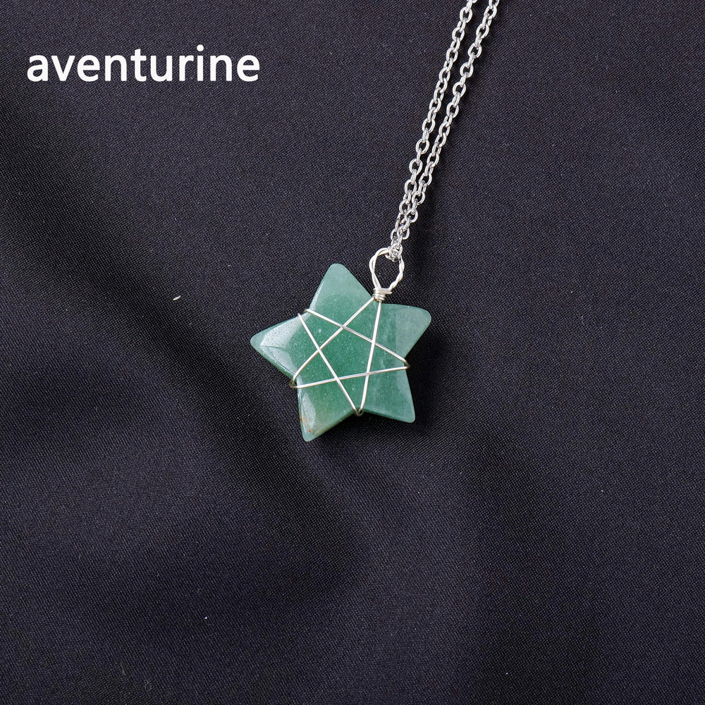 1Pc Natural Crystal Pentagram Pendant Pink Crystal Amethyst Necklace Healing Gem Jewelry Birthday Gift