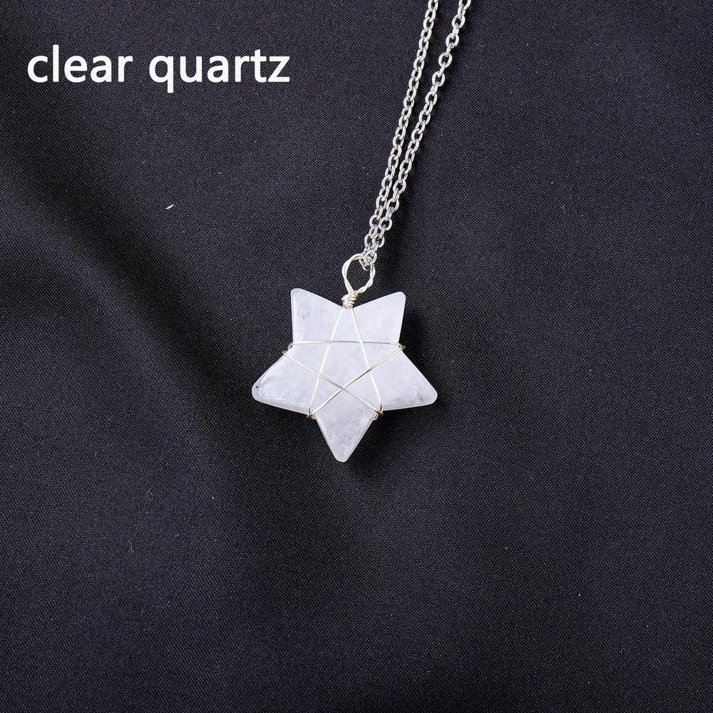 1Pc Natural Crystal Pentagram Pendant Pink Crystal Amethyst Necklace Healing Gem Jewelry Birthday Gift